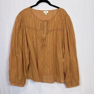A.n.a Brown and Gold Metallic Top Size 2X New Tie V Neck New with Tags